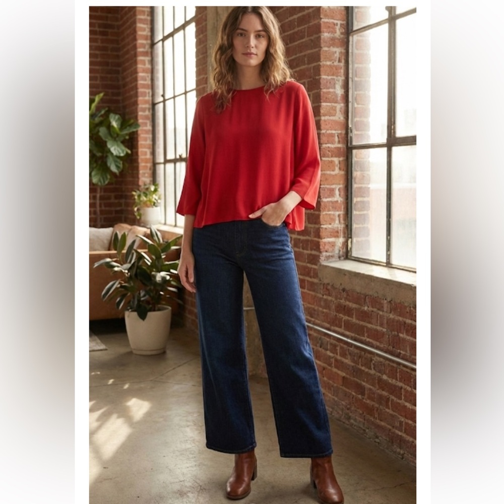 Violet & Claire Red Blouse Wide Sleeves Size M